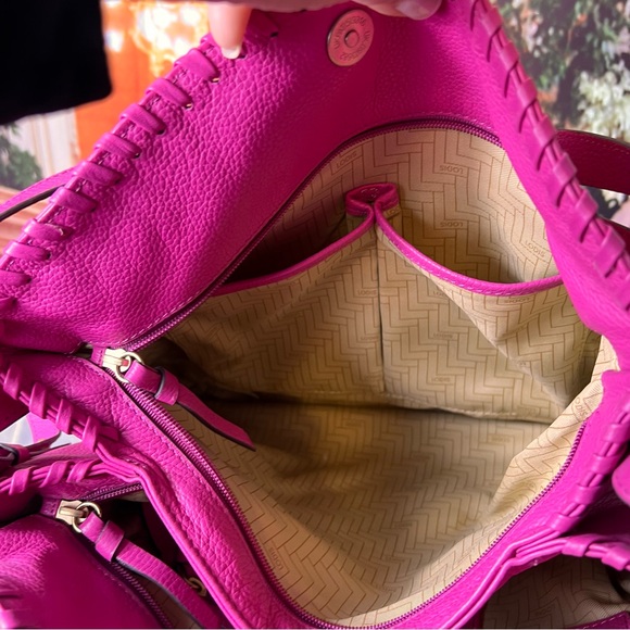 Lodis Fuchsia Pink Leather Shoulder Hobo Bag with Braided Trim, soft supple 💖 - Picture 12 of 17